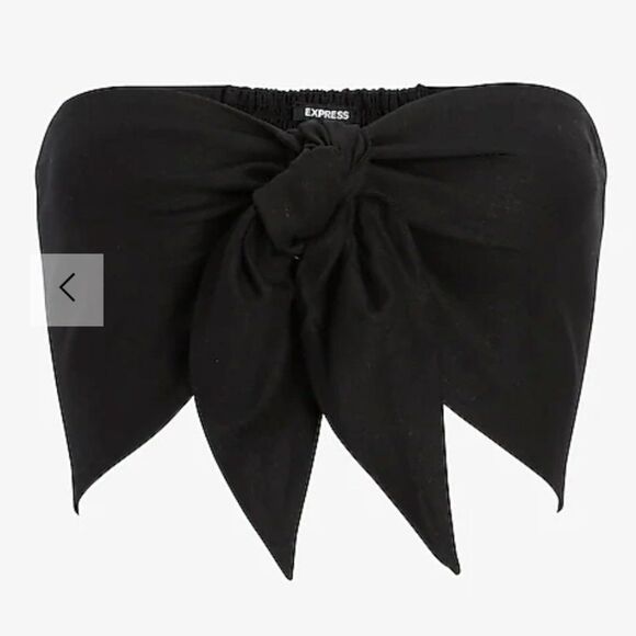 EXPRESS Linen-Blend Tie Front Bandeau Top / Crop Top in Black NWT (L + XL) - Picture 5 of 16